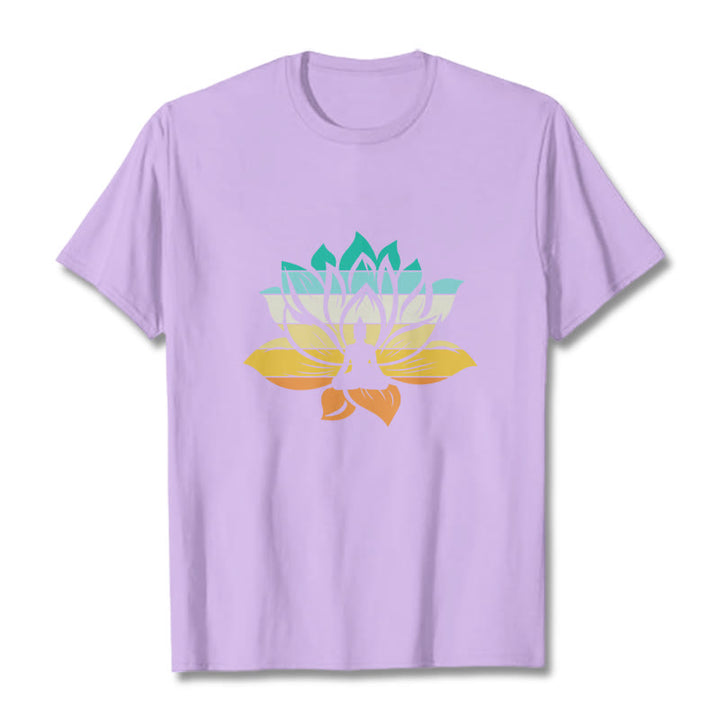 Buddha Stones Gradient-kolorowy kwiat lotosu Budda Medytacja Bawełniana koszulka T-shirt - Śliwka - 2XL - image 16
