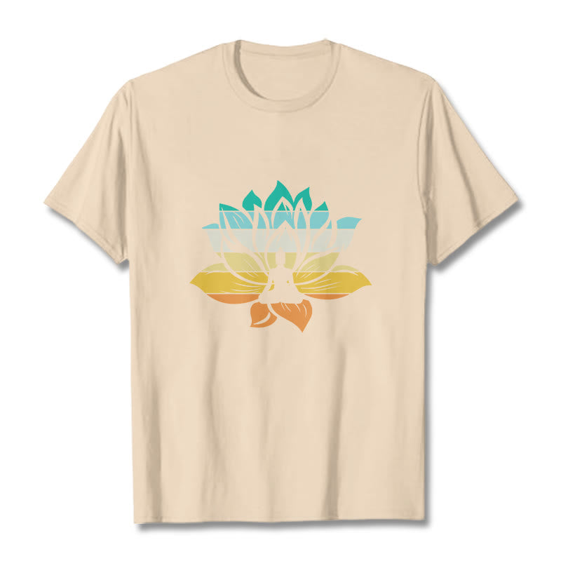 Buddha Stones Gradient-kolorowy kwiat lotosu Budda Medytacja Bawełniana koszulka T-shirt - For - 2XL - image 9