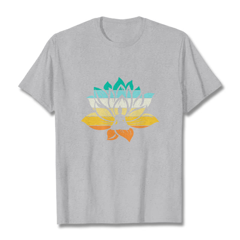 Buddha Stones Gradient-kolorowy kwiat lotosu Budda Medytacja Bawełniana koszulka T-shirt - Jasnoszary - 2XL - image 19