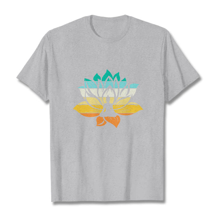 Buddha Stones Gradient-kolorowy kwiat lotosu Budda Medytacja Bawełniana koszulka T-shirt - Jasnoszary - 2XL - image 19