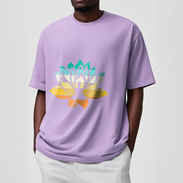 Buddha Stones Gradient-kolorowy kwiat lotosu Budda Medytacja Bawełniana koszulka T-shirt - image 17