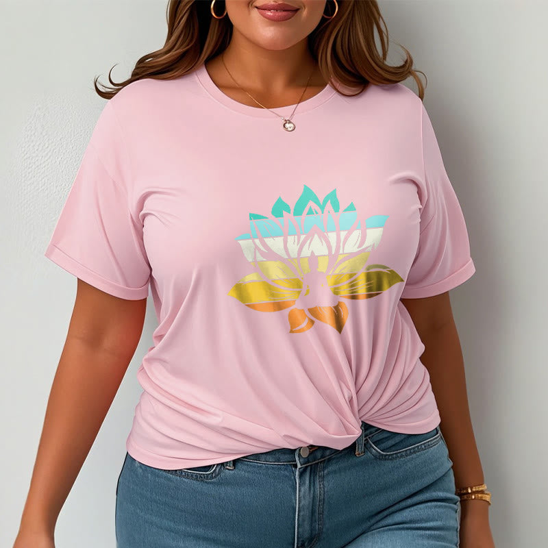 Buddha Stones Gradient-kolorowy kwiat lotosu Budda Medytacja Bawełniana koszulka T-shirt - image 13