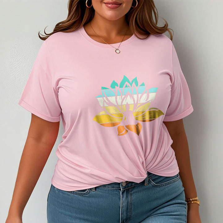 Buddha Stones Gradient-kolorowy kwiat lotosu Budda Medytacja Bawełniana koszulka T-shirt - image 13