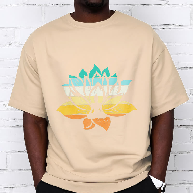Buddha Stones Gradient-kolorowy kwiat lotosu Budda Medytacja Bawełniana koszulka T-shirt - image 9