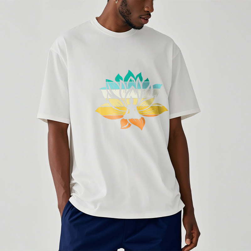 Buddha Stones Gradient-kolorowy kwiat lotosu Budda Medytacja Bawełniana koszulka T-shirt - image 7