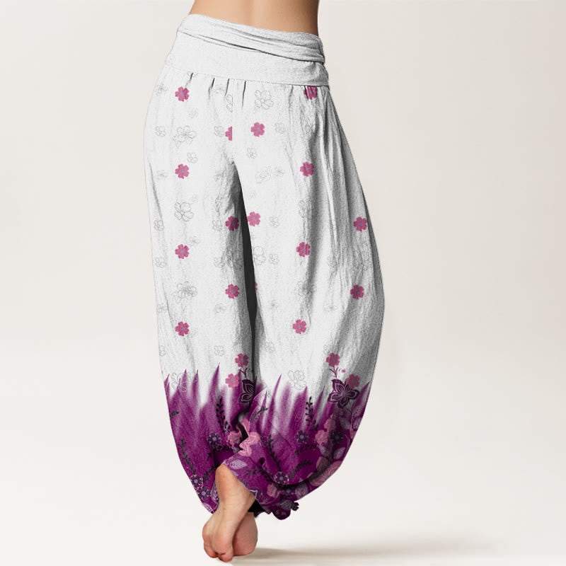 Buddha Stones Casual Floral Leaf Grass Pattern Damskie spodnie haremowe z elastyczną talią - image 2