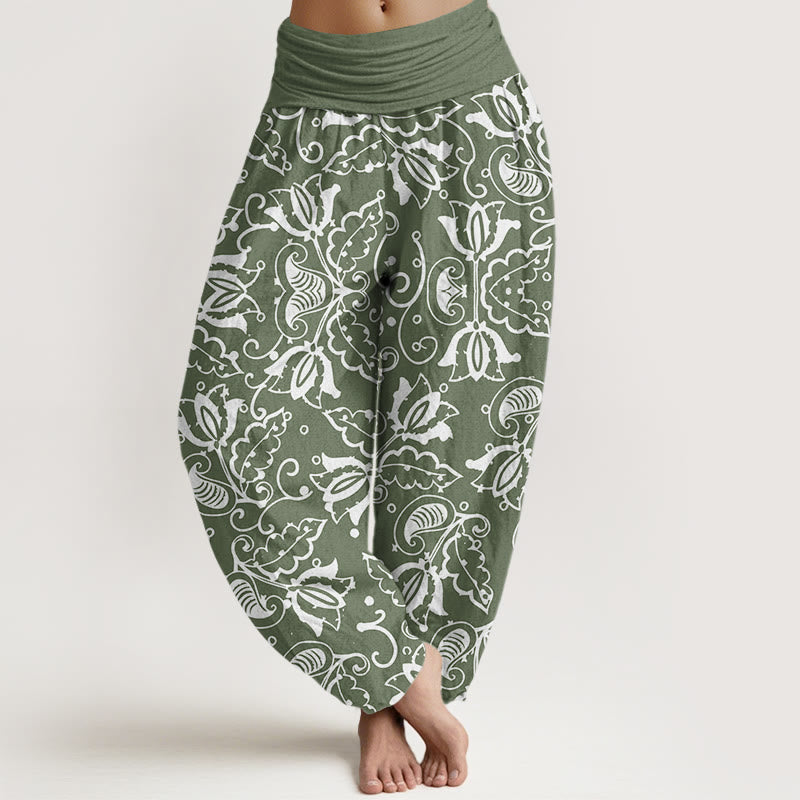 Buddha Stones Casual Roślinne Liście Paisley Vortex Wzór Damskie Elastyczne Spodnie Haremowe - DarkSeaGreen - US22, UK/AU26, EU54 (6XL) - image 1