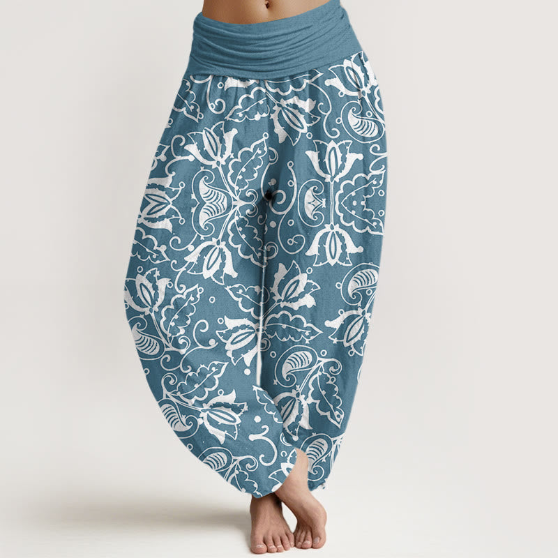 Buddha Stones Casual Roślinne Liście Paisley Vortex Wzór Damskie Elastyczne Spodnie Haremowe - LightSkyBlue - US22, UK/AU26, EU54 (6XL) - image 5