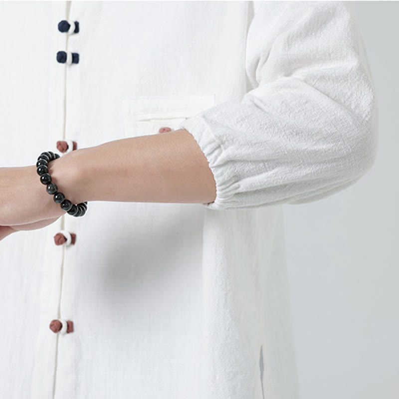 Koszula męska z bawełny Buddha Stones Summer Frog-Button Stand Collar z trzema czwartymi rękawami i kieszenią - image 8