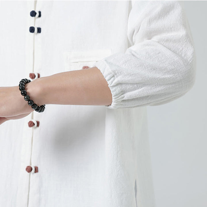 Koszula męska z bawełny Buddha Stones Summer Frog-Button Stand Collar z trzema czwartymi rękawami i kieszenią - image 8