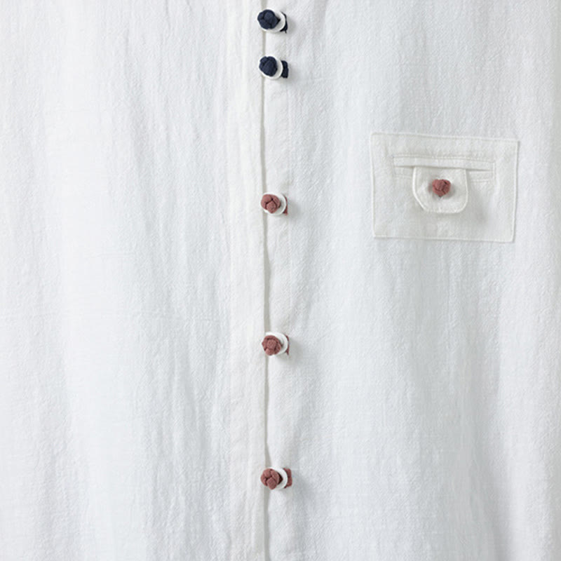 Koszula męska z bawełny Buddha Stones Summer Frog-Button Stand Collar z trzema czwartymi rękawami i kieszenią - image 7