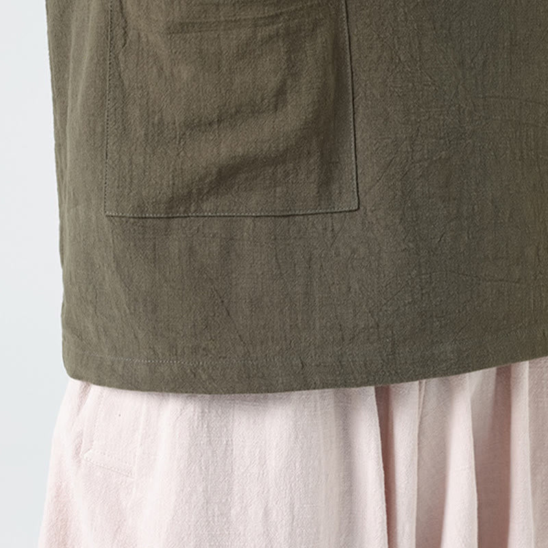 Koszula męska z krótkim rękawem bawełniana z kieszenią i kołnierzykiem stojącym w stylu casual z Buddha Stones i guzikami żaby - image 30