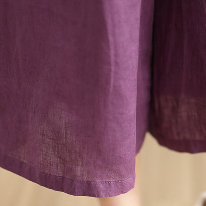 Buddha Stones Letnie Jednolity Kolor Patchwork Prosty Design Damskie Bawełniane Szerokie Nogawki Spodnie Z Kieszeniami - image 11