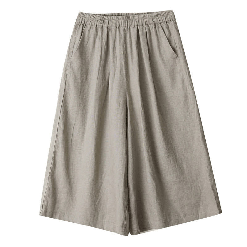 Buddha Stones Letnie Jednolity Kolor Patchwork Prosty Design Damskie Bawełniane Szerokie Nogawki Spodnie Z Kieszeniami - image 19