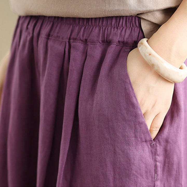 Buddha Stones Letnie Jednolity Kolor Patchwork Prosty Design Damskie Bawełniane Szerokie Nogawki Spodnie Z Kieszeniami - image 10