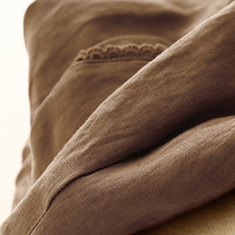 Buddha Stones Letnie Żabki-Guziki Koronkowe Wysokie Spodnie Damskie Z Lnianej Bawełny Z Kieszeniami - image 16