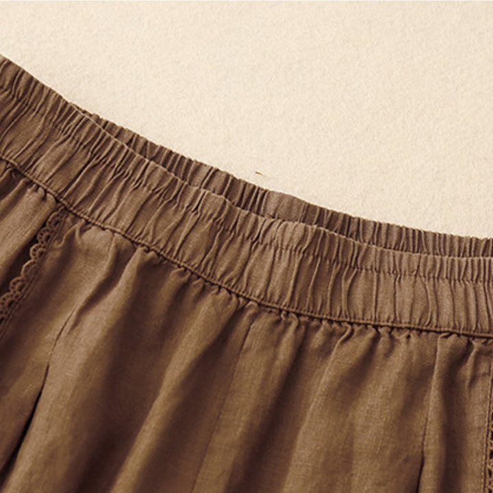 Buddha Stones Letnie Żabki-Guziki Koronkowe Wysokie Spodnie Damskie Z Lnianej Bawełny Z Kieszeniami - image 14