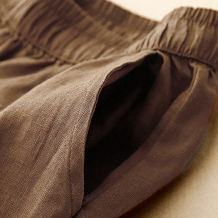 Buddha Stones Letnie Żabki-Guziki Koronkowe Wysokie Spodnie Damskie Z Lnianej Bawełny Z Kieszeniami - image 15