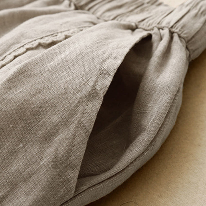 Buddha Stones Letnie Żabki-Guziki Koronkowe Wysokie Spodnie Damskie Z Lnianej Bawełny Z Kieszeniami - image 4