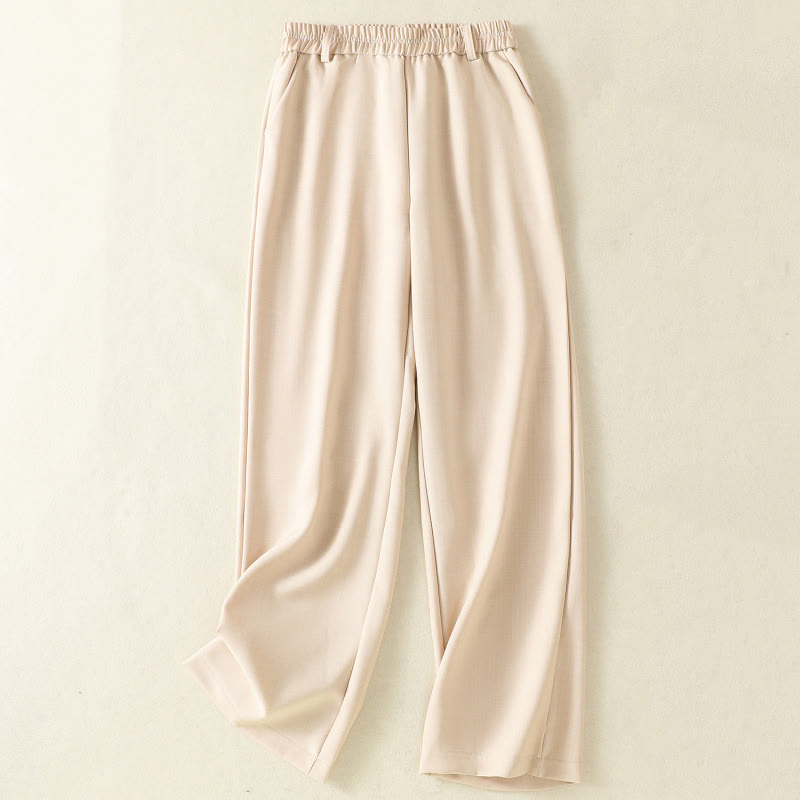 Buddha Stones Vintage Elastyczny Pas Projekt Ściągacz Damskie Spodnie Bawełniane Z Kieszeniami - AntiqueWhite - US8-10，UK/AU12-14，EU40-42 (2XL) - image 0