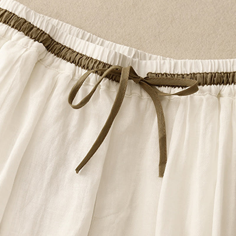 Buddha Stones, vintage, letnie, swobodne, dopasowane kolorystycznie, damskie spodnie haremowe z bawełny i lnu ze ściągaczem i kieszeniami - image 1