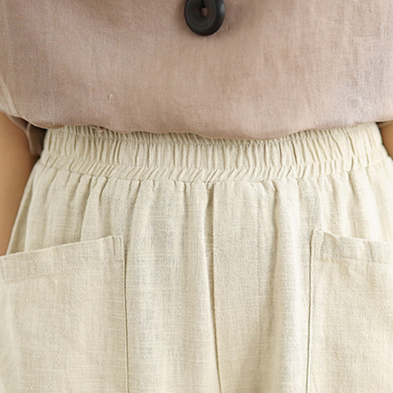 Spodnie harem damskie z bawełny i lnu z kieszeniami, codzienne, proste, z Buddha Stones, z prostym wzorem - image 6