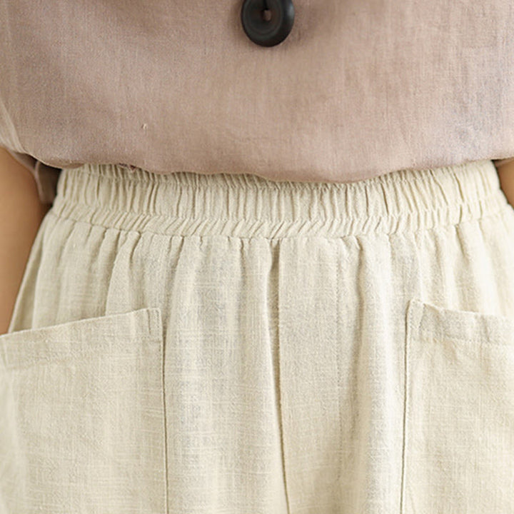 Spodnie harem damskie z bawełny i lnu z kieszeniami, codzienne, proste, z Buddha Stones, z prostym wzorem - image 6