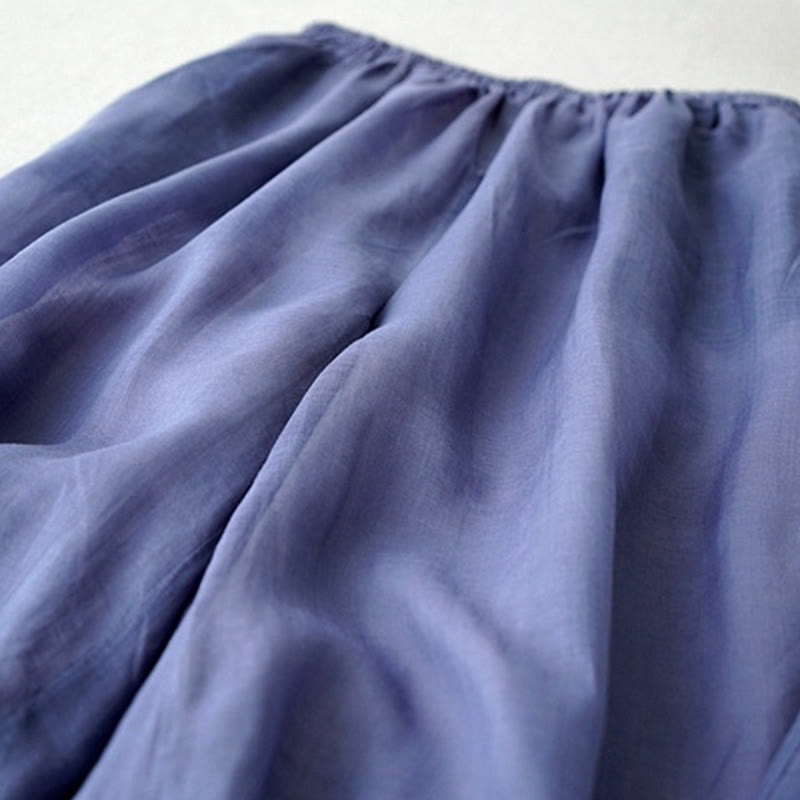 Buddha Stones Casual Plain Ramie Slit Spodnie damskie z szerokimi nogawkami i kieszeniami o długości 7-8 - image 2