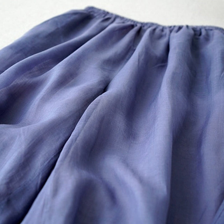 Buddha Stones Casual Plain Ramie Slit Spodnie damskie z szerokimi nogawkami i kieszeniami o długości 7-8 - image 2