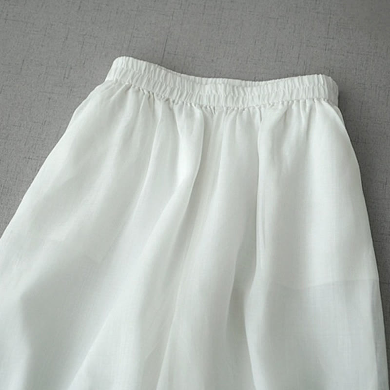 Buddha Stones Casual Plain Ramie Slit Spodnie damskie z szerokimi nogawkami i kieszeniami o długości 7-8 - image 12