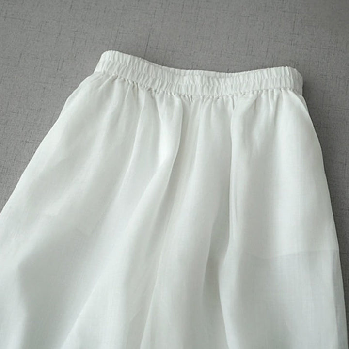 Buddha Stones Casual Plain Ramie Slit Spodnie damskie z szerokimi nogawkami i kieszeniami o długości 7-8 - image 12