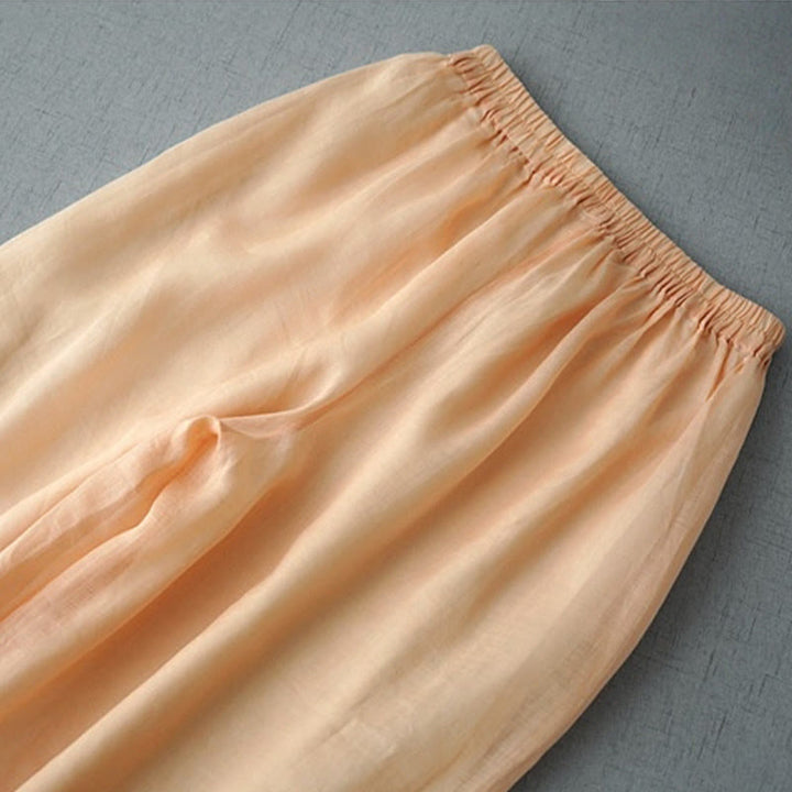 Buddha Stones Casual Plain Ramie Slit Spodnie damskie z szerokimi nogawkami i kieszeniami o długości 7-8