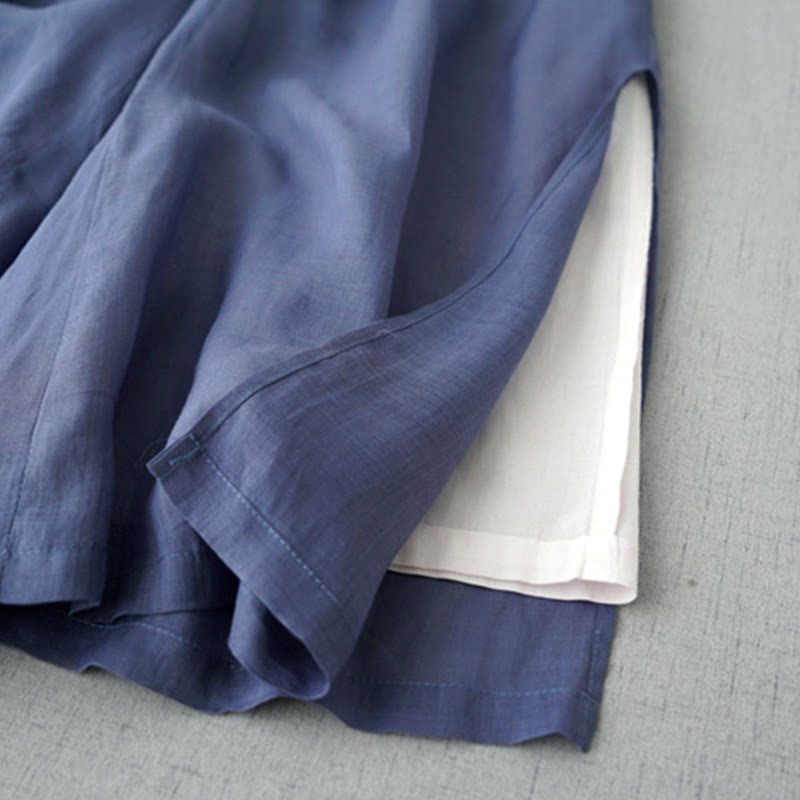 Buddha Stones Casual Plain Ramie Slit Spodnie damskie z szerokimi nogawkami i kieszeniami o długości 7-8 - image 3