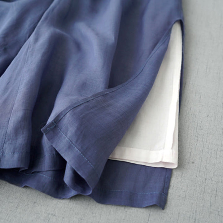 Buddha Stones Casual Plain Ramie Slit Spodnie damskie z szerokimi nogawkami i kieszeniami o długości 7-8 - image 3