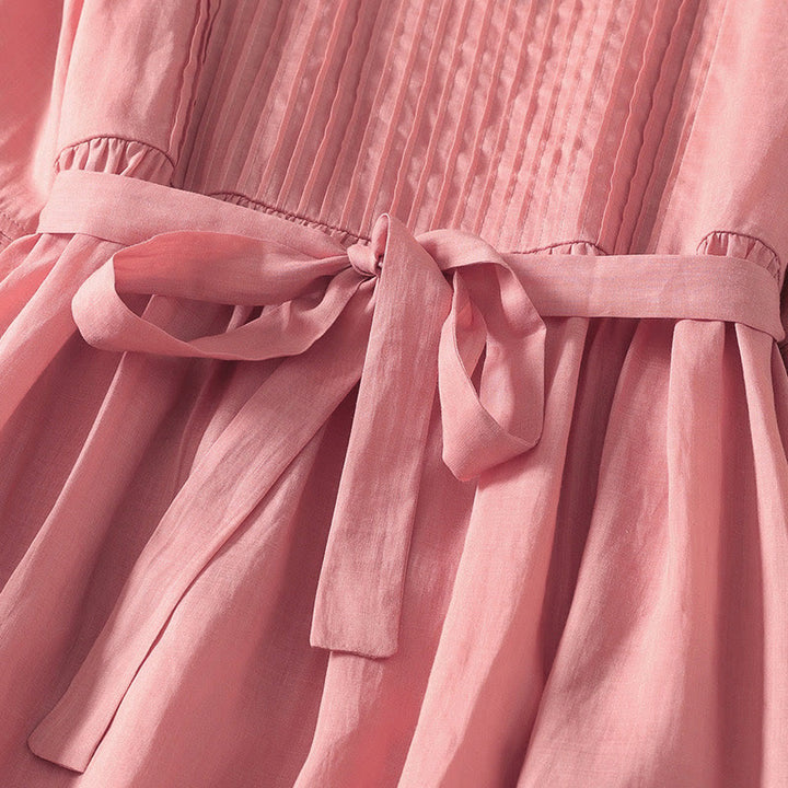 Sukienka midi damska z krótkim rękawem i plisami Buddha Stones z sznurowaniem, bawełną i lnem, z kieszeniami - image 5