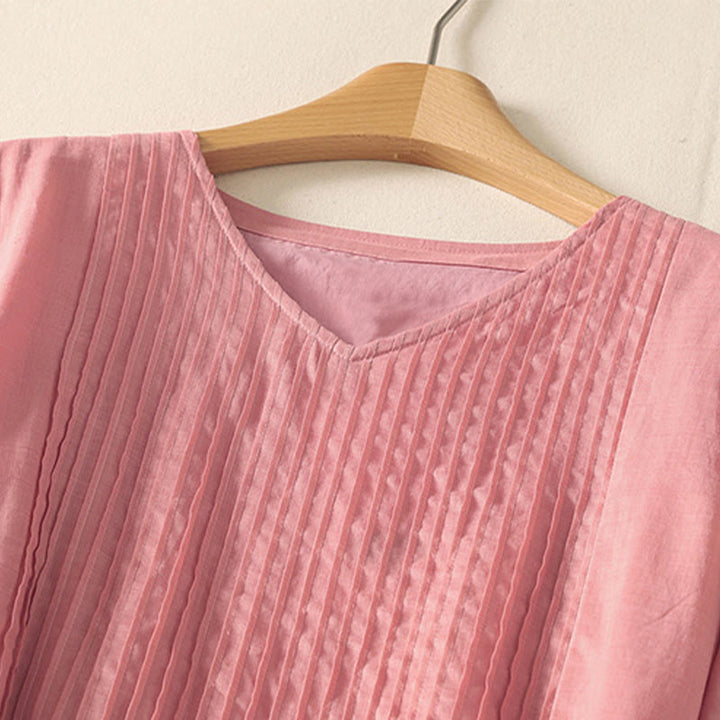 Sukienka midi damska z krótkim rękawem i plisami Buddha Stones z sznurowaniem, bawełną i lnem, z kieszeniami - image 2