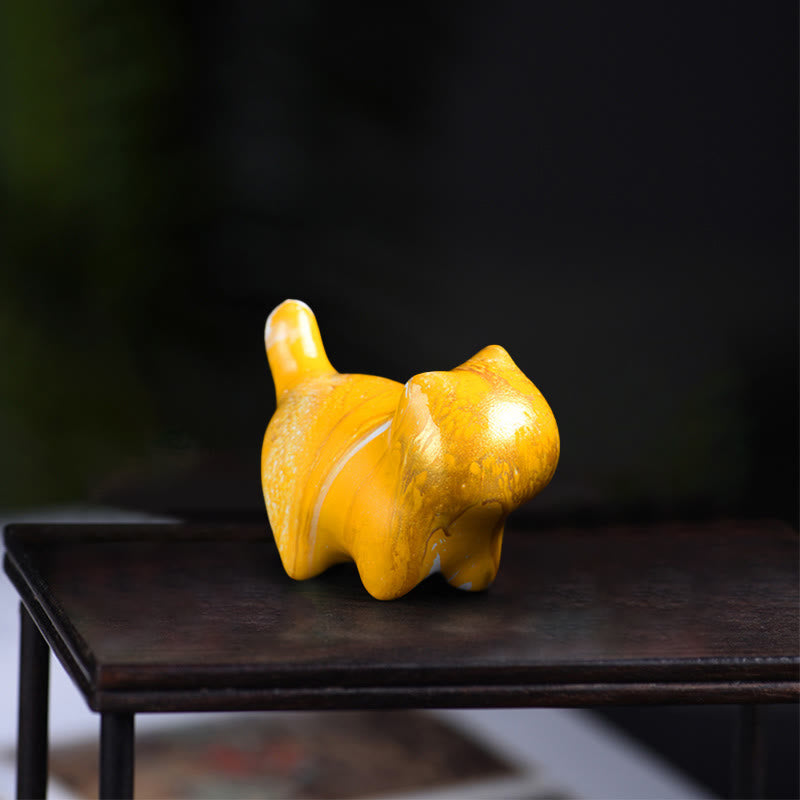 Buddha Stones Mini Uroczy Kot Drewno Hebanowe Lakier Rzemiosło Dekoracja Pokoju - Żółty (losowy żółty kolor) - image 5