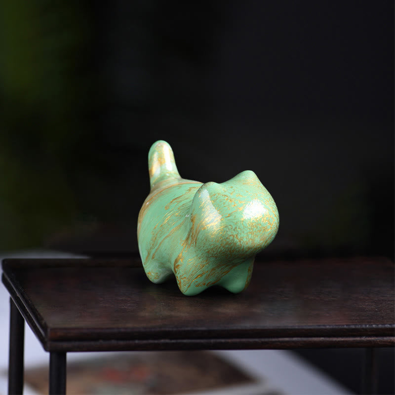 Buddha Stones Mini Uroczy Kot Drewno Hebanowe Lakier Rzemiosło Dekoracja Pokoju - Zielony (losowy kolor zielony) - image 9