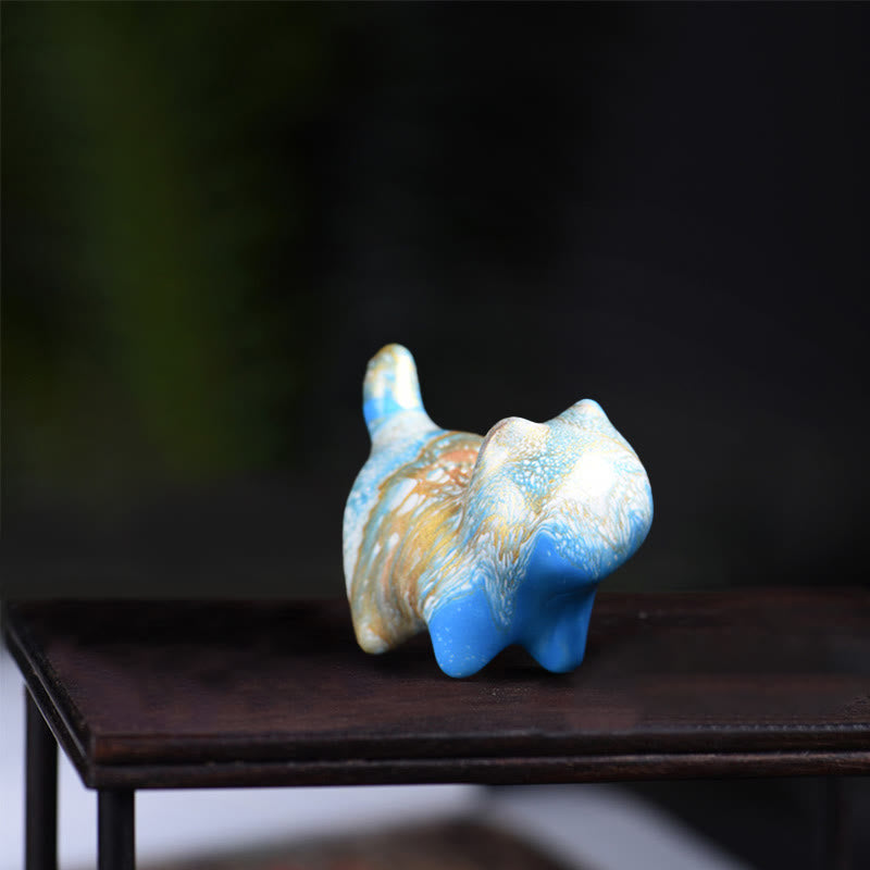 Buddha Stones Mini Uroczy Kot Drewno Hebanowe Lakier Rzemiosło Dekoracja Pokoju - Niebieski (losowy niebieski kolor) - image 8