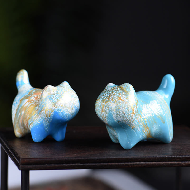 Buddha Stones Mini Uroczy Kot Drewno Hebanowe Lakier Rzemiosło Dekoracja Pokoju - image 8