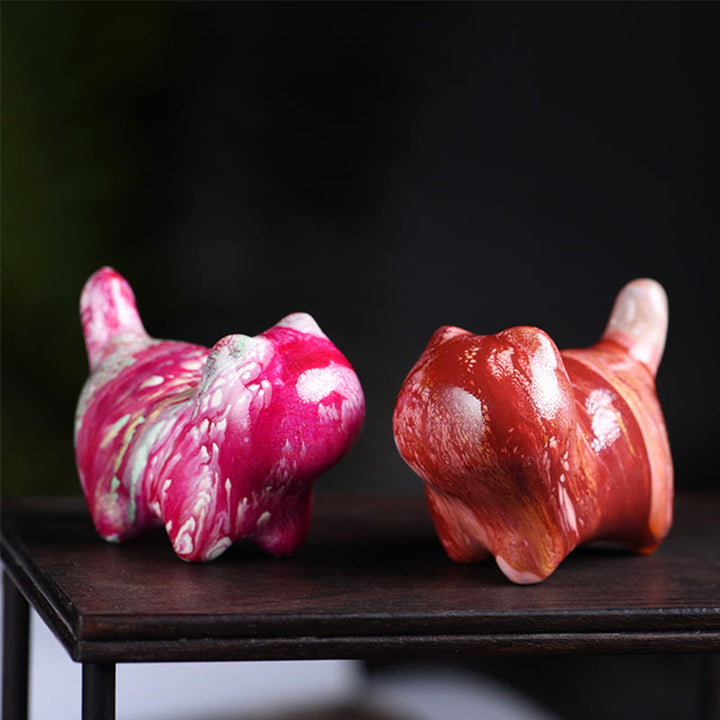 Buddha Stones Mini Uroczy Kot Drewno Hebanowe Lakier Rzemiosło Dekoracja Pokoju - image 3