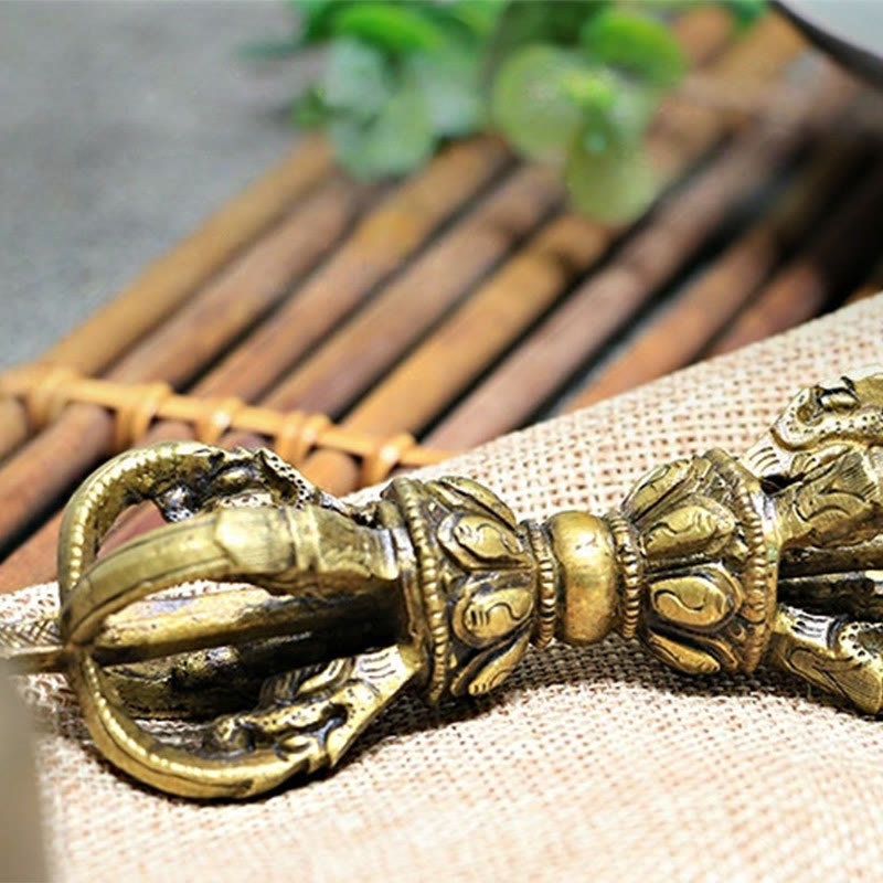 Buddha Stones 2 szt. ręcznie robiony tybetański dzwonek medytacyjny i miedziany zestaw dekoracyjny Vajra Dorje - image 6
