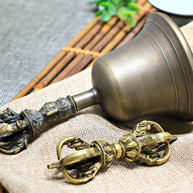 Buddha Stones 2 szt. ręcznie robiony tybetański dzwonek medytacyjny i miedziany zestaw dekoracyjny Vajra Dorje - image 12
