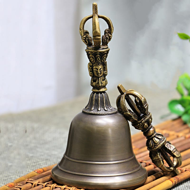 Buddha Stones 2 szt. ręcznie robiony tybetański dzwonek medytacyjny i miedziany zestaw dekoracyjny Vajra Dorje
