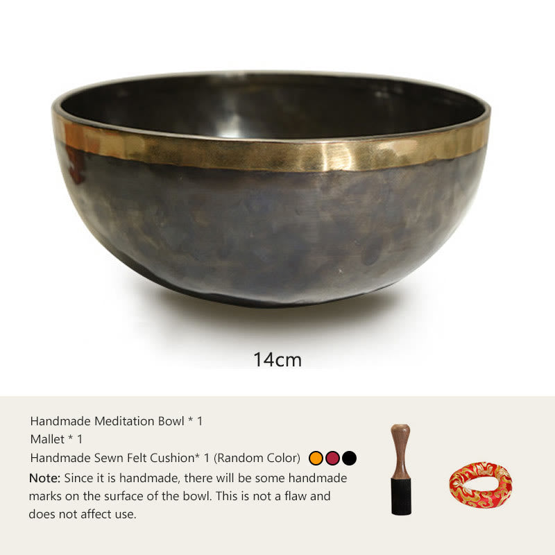 Buddha Stones Ręcznie robiona nepalska misa śpiewająca o prostym wzorze do uzdrawiania i medytacji. Zestaw mis dźwiękowych. - 5,51 cala (14 CM) - image 1