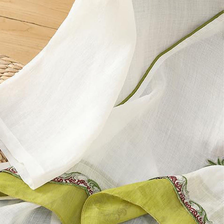 Buddha Stones Letni styl etniczny Haft kwiatowy Wzór żaby Guzik Kolor Dopasowana damska bawełniana lniana koszula z rękawem trzy czwarte - image 2