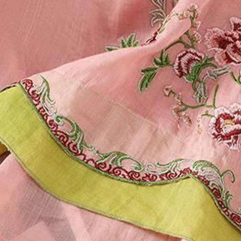 Buddha Stones Letni styl etniczny Haft kwiatowy Wzór żaby Guzik Kolor Dopasowana damska bawełniana lniana koszula z rękawem trzy czwarte - image 11