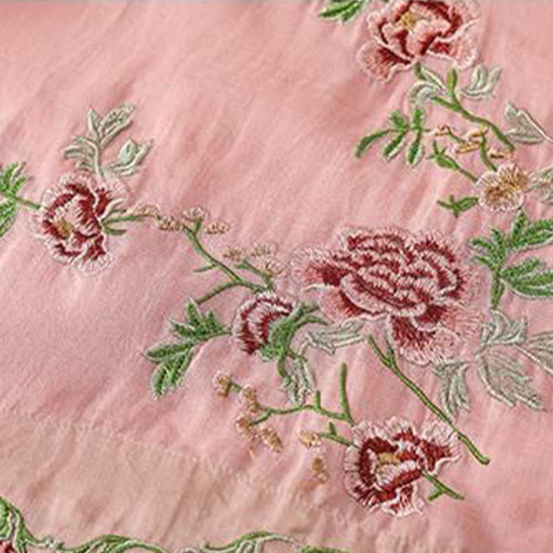 Buddha Stones Letni styl etniczny Haft kwiatowy Wzór żaby Guzik Kolor Dopasowana damska bawełniana lniana koszula z rękawem trzy czwarte - image 7