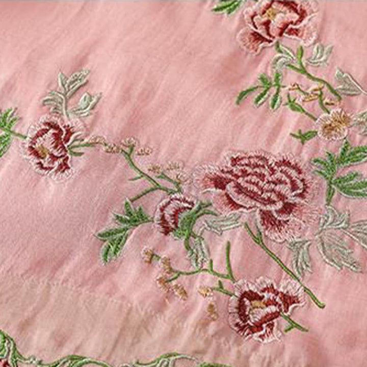 Buddha Stones Letni styl etniczny Haft kwiatowy Wzór żaby Guzik Kolor Dopasowana damska bawełniana lniana koszula z rękawem trzy czwarte - image 7