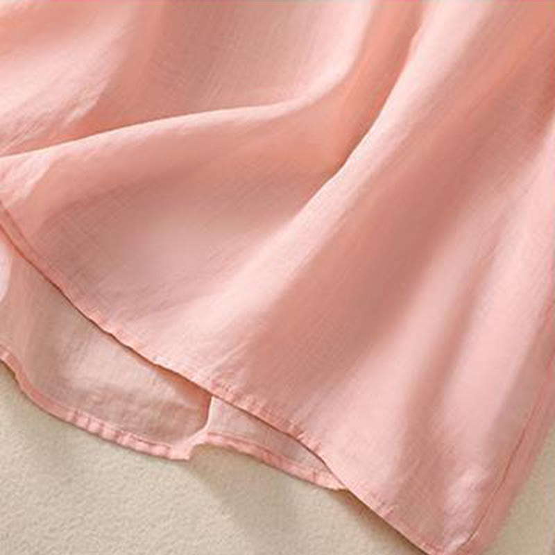 Koszula damska z krótkim rękawem i bawełnianym lnem Buddha Stones Casual Retro haftowana żaba-guzik - image 9